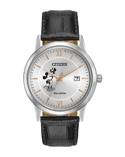 Mickey Top Hat Silver-Tone Dial Leather Strap AW1236-03ADY22 | CITIZEN